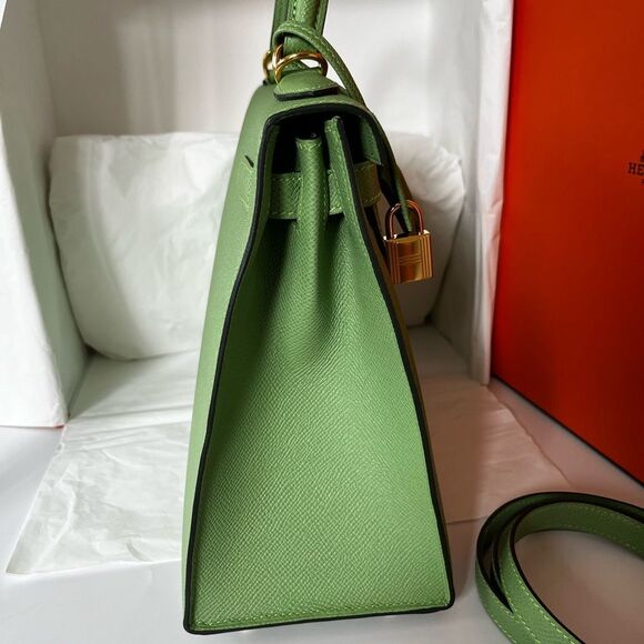 Hermes Kelly 28 Vert Criquet Epsom Sellier Green stamp Z - Picture 3 of 16